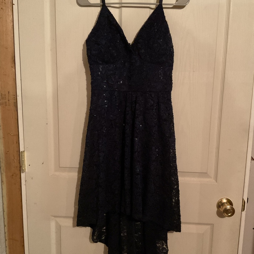 As U Wish Navy High Low Lace Dress